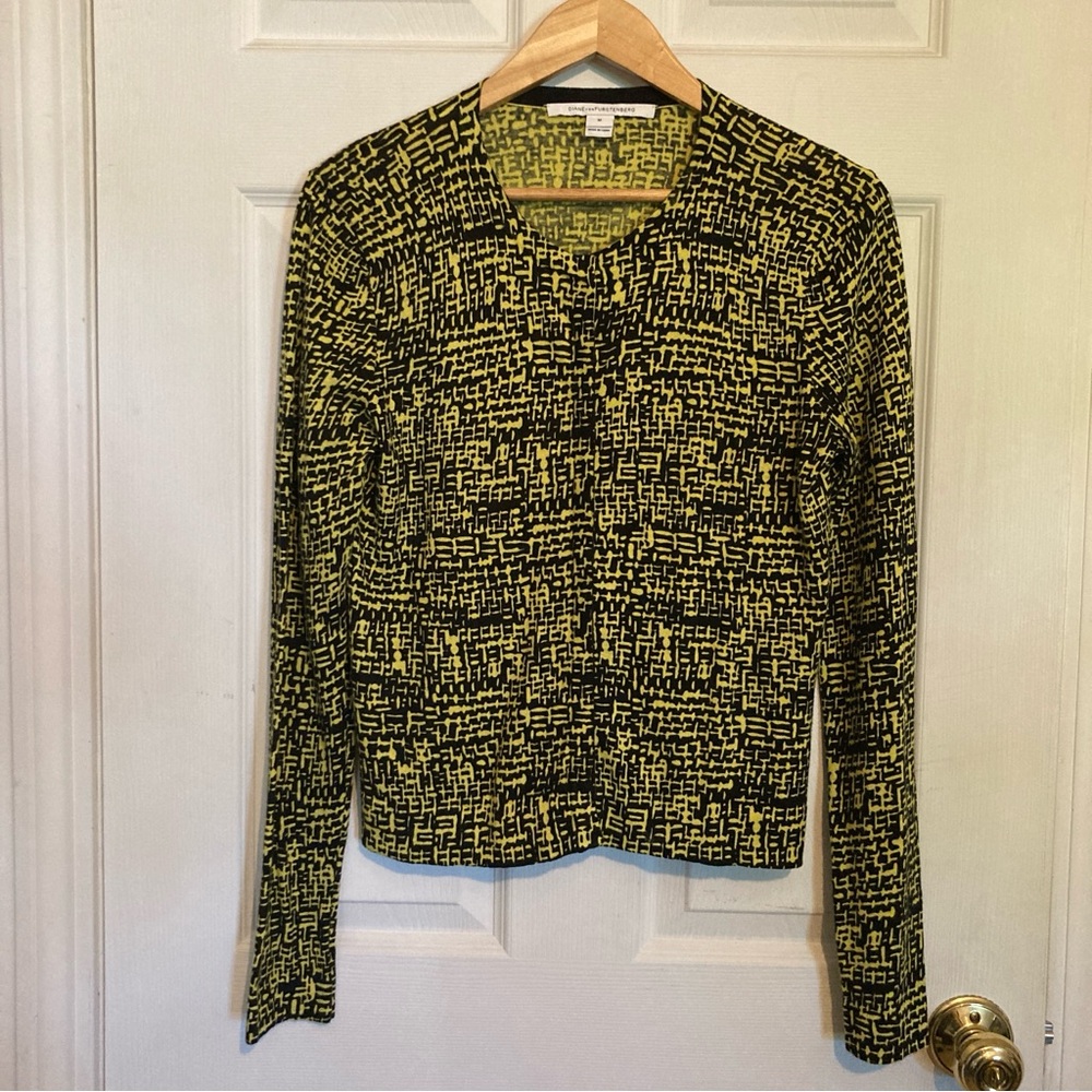 Diane von Furstenberg Victor Print Cotton and Silk Linear Cardigan